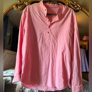 Pink Long Sleeve  half Button-Up Shirt